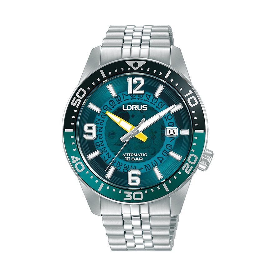 Lorus herrklocka i rostfritt stål med turkos urtavla och silverfärgade visare.