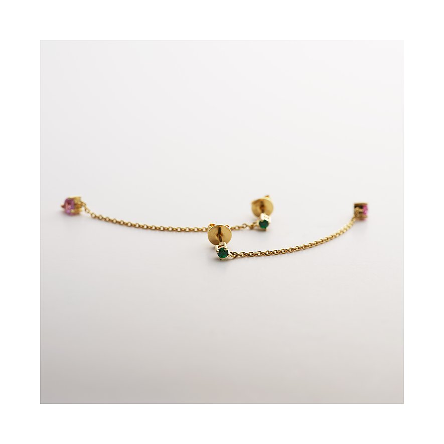 Guido Maria Kretschmer örhängen i återvunnet silver med avlång guldkedja och rosa zirkonia.