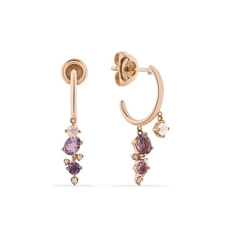 CHRIST Ohrschmuck aus 585 Roségold mit hängenden Amethyst-Farbsteinen und kleinen, klaren Akzentsteinen.