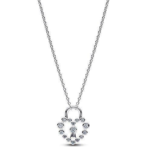 Pandora Halskette aus 925er Silber mit schlossförmigem Anhänger, verziert mit runden Zirkonia-Steinen.