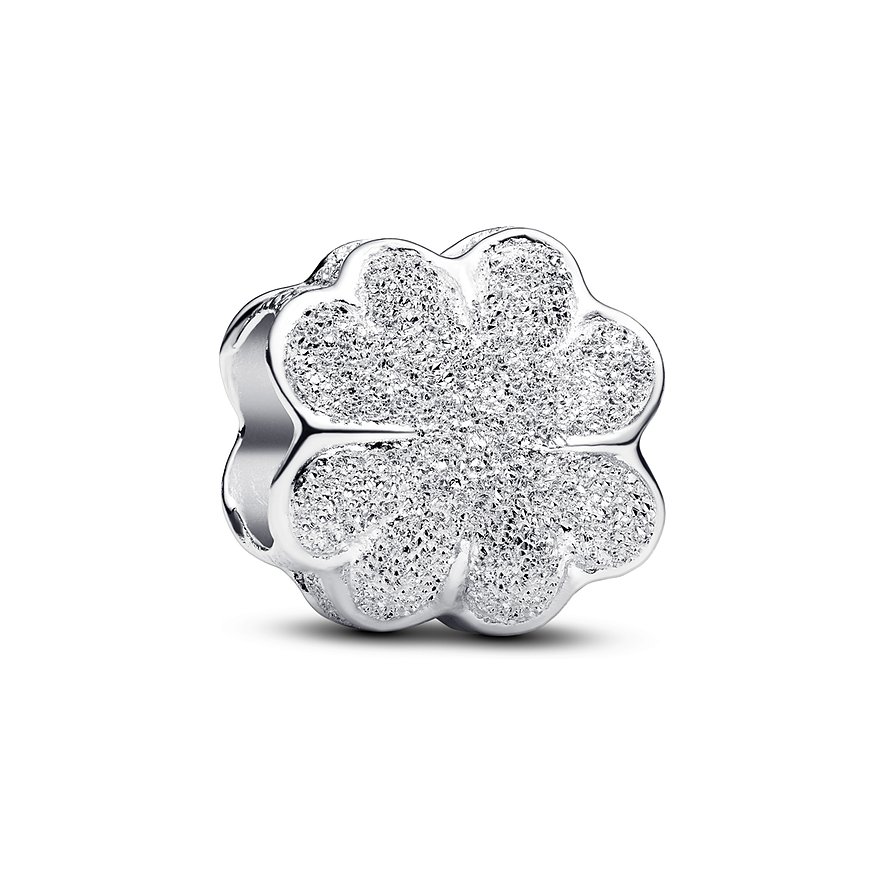 Pandora Herz-Charm aus 925er Silber in Form eines Blütenblattes, besetzt mit vielen kleinen, glitzernden Schmucksteinen.