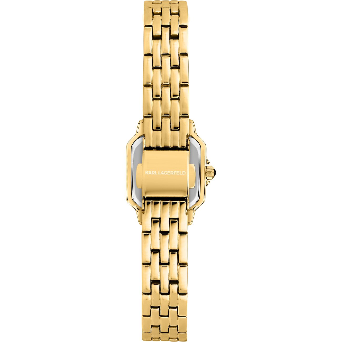 Karl Lagerfeld damarmbandsur, guldfärgat, rostfritt stål, länkarmband, spänne med gravyr.