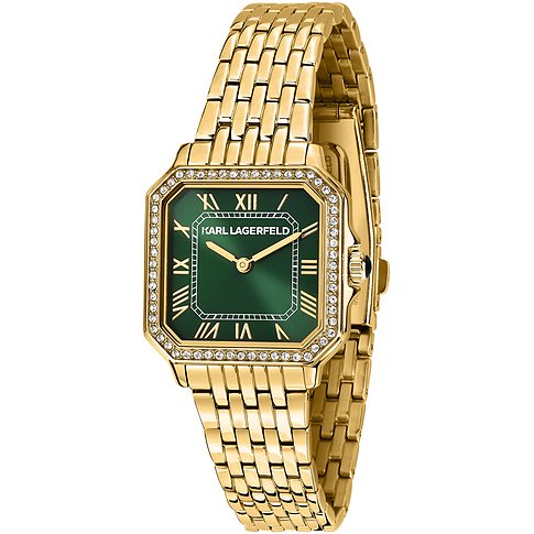 Orologio da donna Karl Lagerfeld in acciaio inossidabile color oro con cassa ottagonale e quadrante verde.