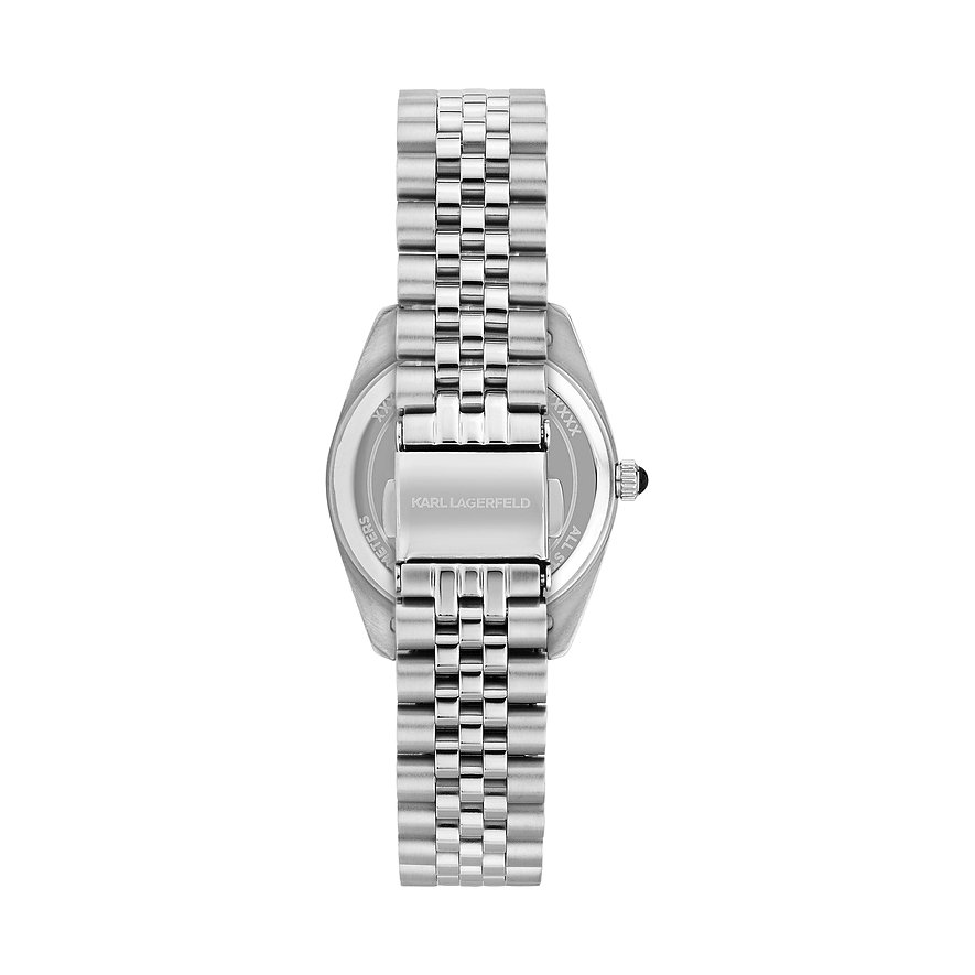 Baksidan av Karl Lagerfeld damur i rostfritt stål med stängt spänne och märkesprägling.