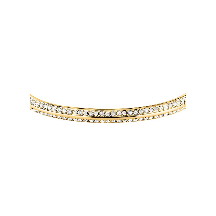 Karl Lagerfeld Armreif aus goldfarbenem Edelstahl besetzt mit zwei Reihen funkelnder Kristalle.