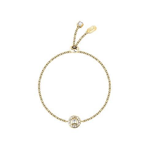 Karl Lagerfeld Damen-Bettcharm-Armband aus goldfarbenem Edelstahl mit runden und quadratischen Kristallen.