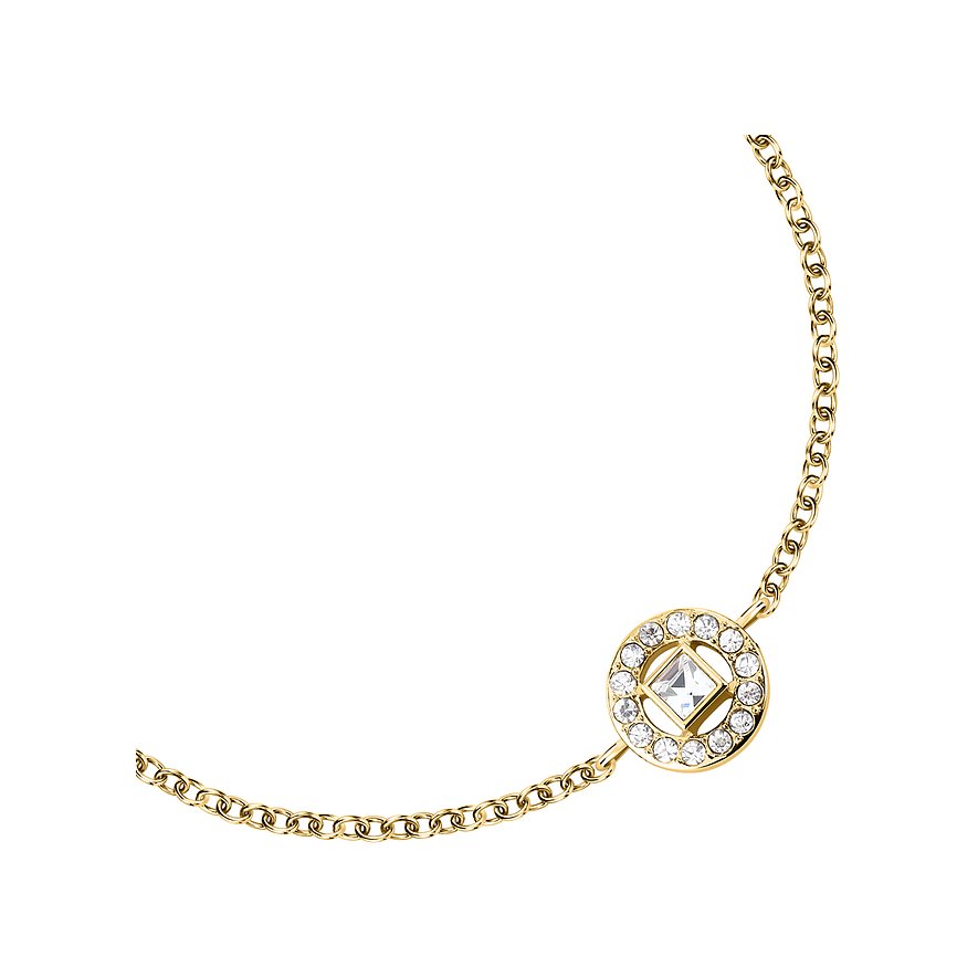 Bracciale Karl Lagerfeld in acciaio inossidabile color oro con cristalli rotondi e quadrati.