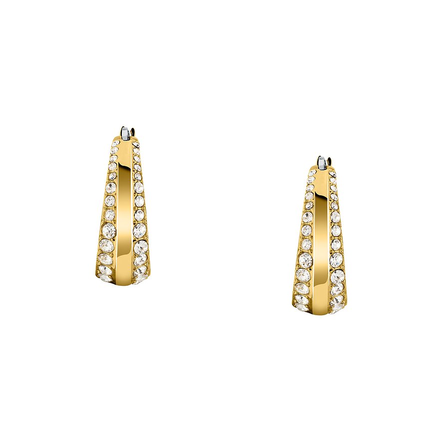 Karl Lagerfeld Ohrschmuck aus goldfarbenem Edelstahl mit Reihen funkelnder Klarer Kristall-Farbsteine.