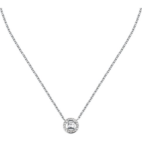 Karl Lagerfeld Halsschmuck aus Edelstahl mit rundem Anhänger, verziert mit Kristallen und quadratischem Stein.