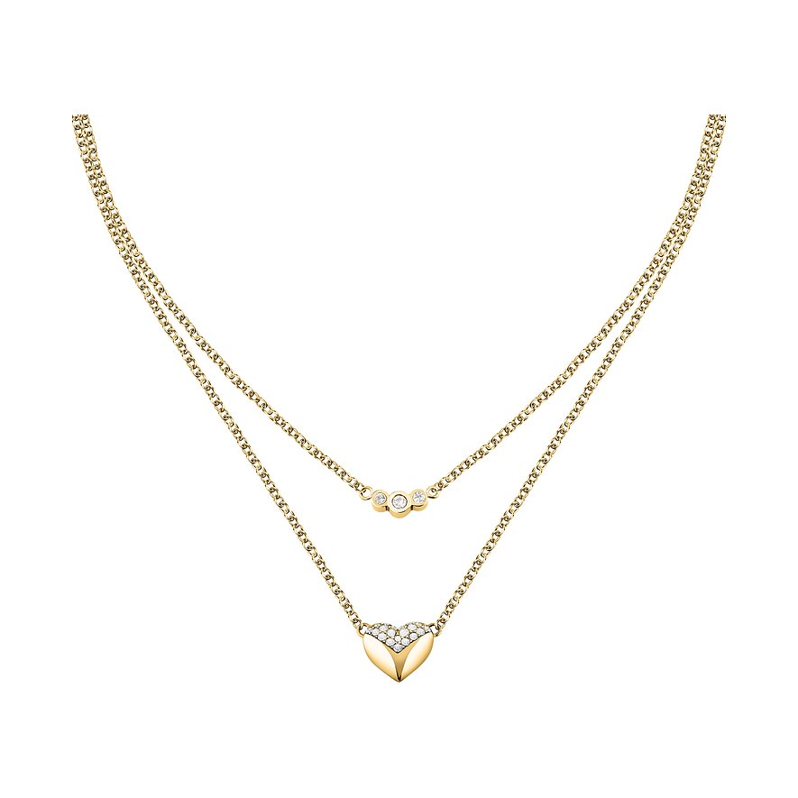 Karl Lagerfeld Halskette aus goldfarbenem Edelstahl mit doppeltem Kettenlayer, besetzt mit funkelnden Kristallen.