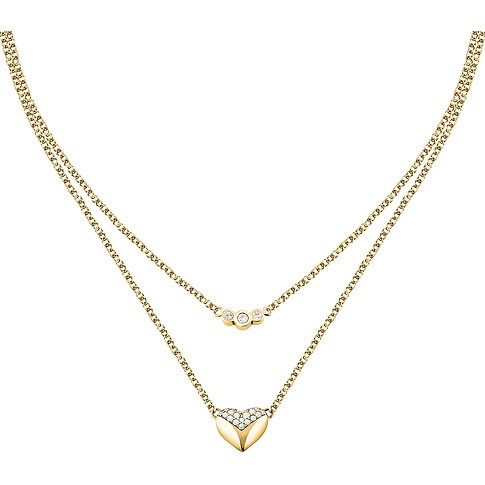 Karl Lagerfeld Halskette aus goldfarbenem Edelstahl mit doppeltem Kettenlayer, besetzt mit funkelnden Kristallen.