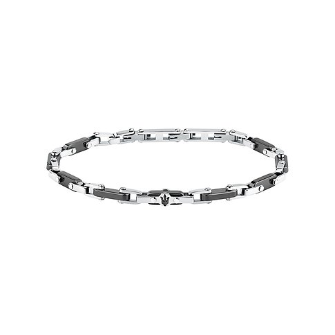 Maserati Herren-Armband aus Edelstahl, bestehend aus matt-schwarzen und glänzenden silberfarbenen Gliedern.