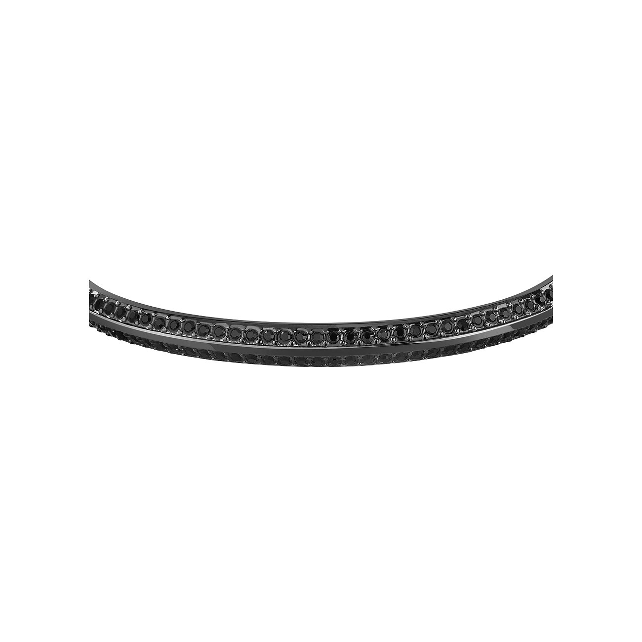 Bracciale rigido Karl Lagerfeld in acciaio inossidabile nero con due file di pietre di cristallo nere.