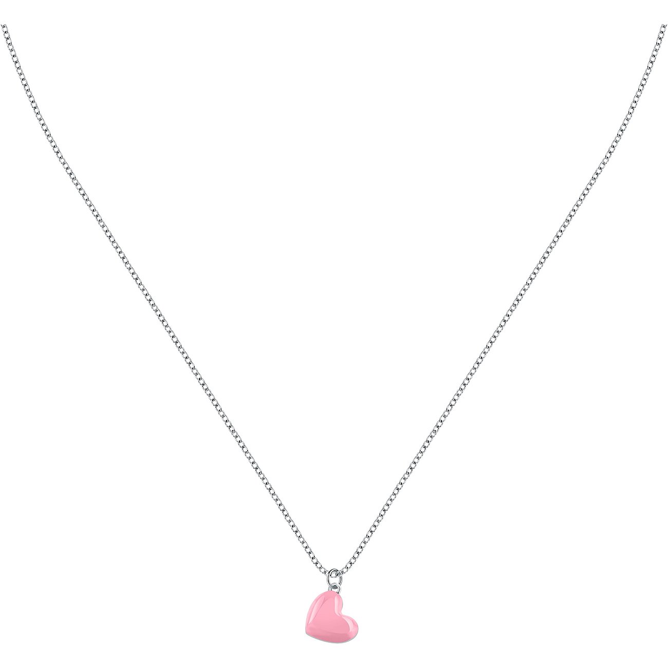 La Petite Story zilveren halsketting met een roze hartvormige emaille hanger.