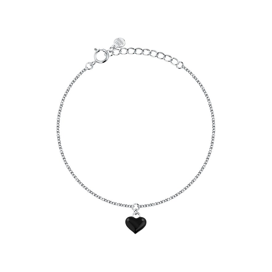 La Petite Story zilveren armband met een gegraveerd La Petite Story plaatje en een zwart geëmailleerd hartje.