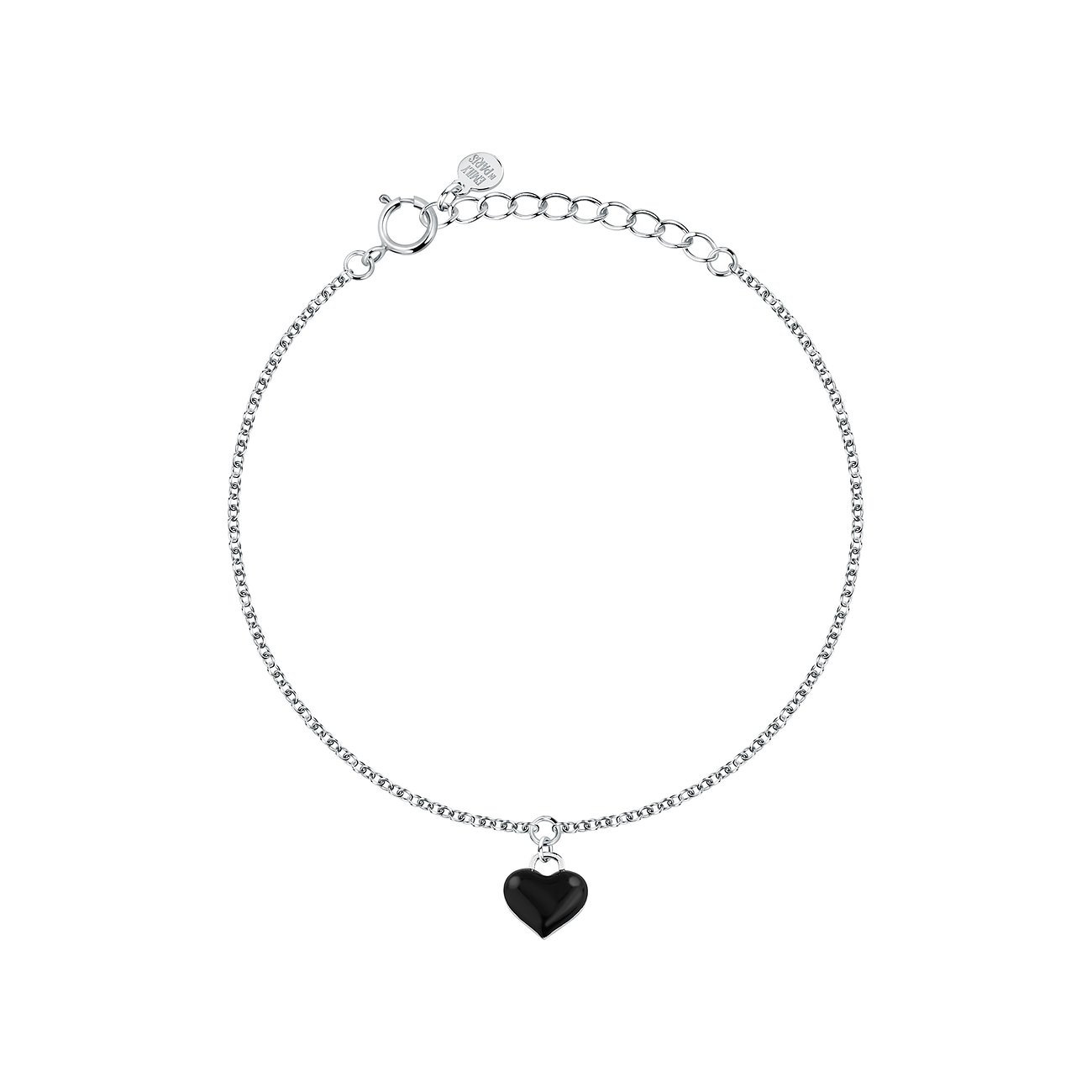 La Petite Story zilveren armband met een gegraveerd La Petite Story plaatje en een zwart geëmailleerd hartje.