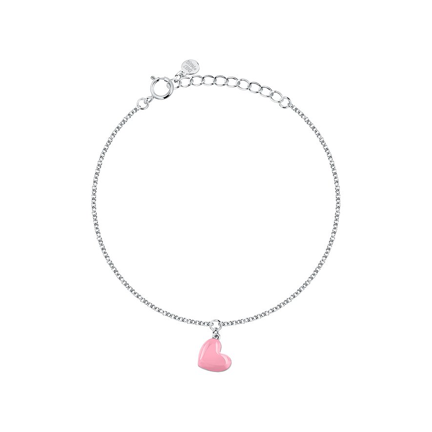 La Petite Story Armschmuck aus Silber, ein zartes Armband mit einem rosafarbenen Emaille-Herzanh\u00e4nger.