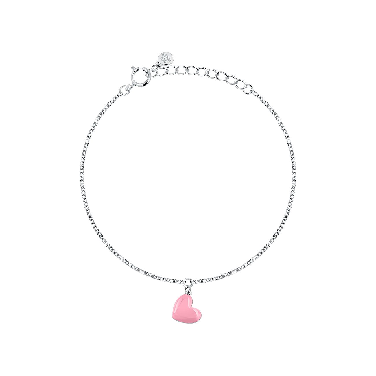 La Petite Story Armschmuck aus Silber, ein zartes Armband mit einem rosafarbenen Emaille-Herzanh\u00e4nger.