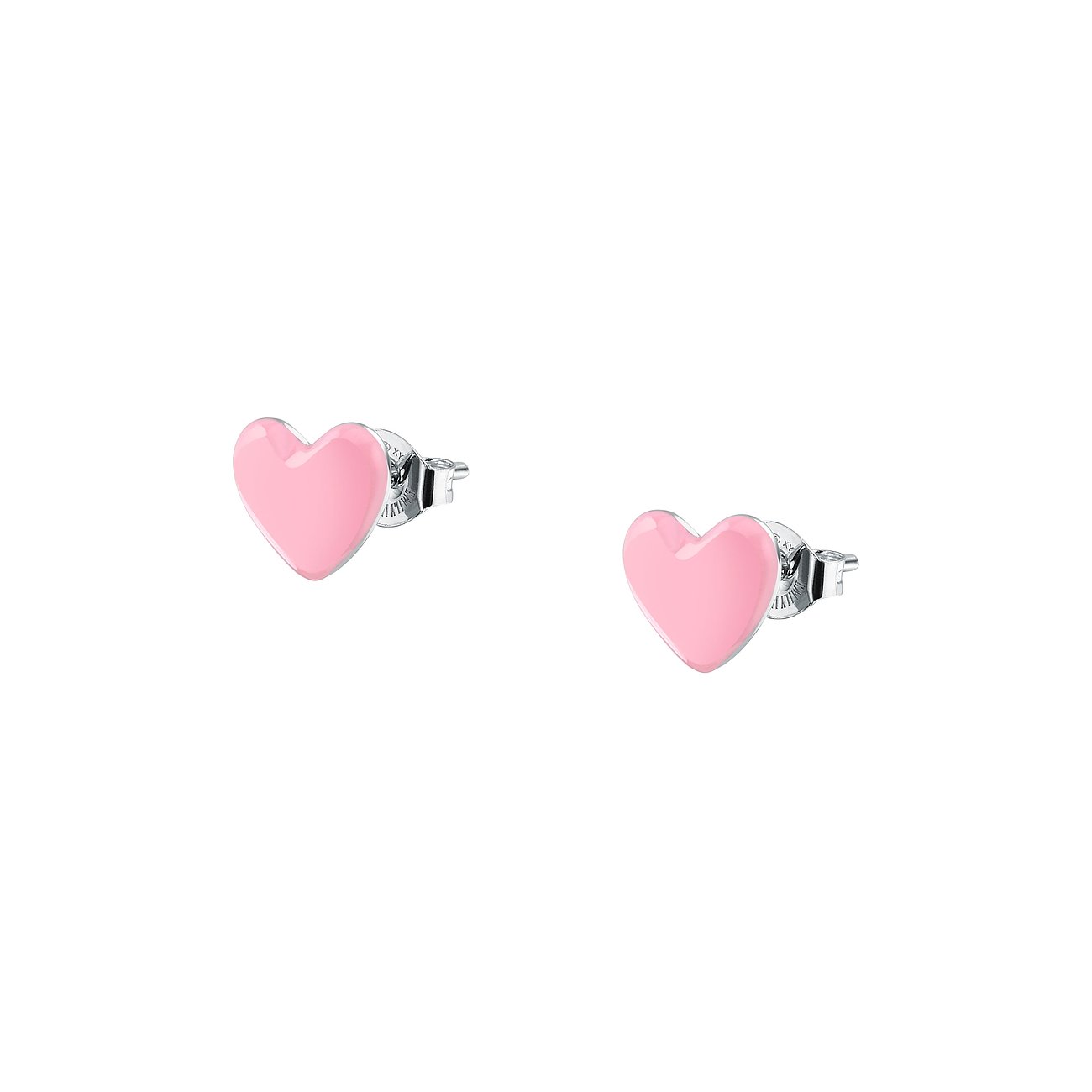 Zwei herzförmige Ohrstecker von La Petite Story aus 925er Silber mit rosa Emaille-Füllung