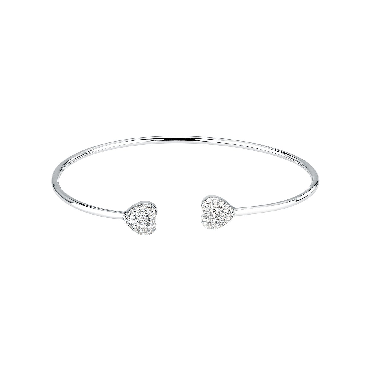 Morellato armband van gerecycled zilver met twee tegenoverliggende harten bezet met zirkonia edelstenen.