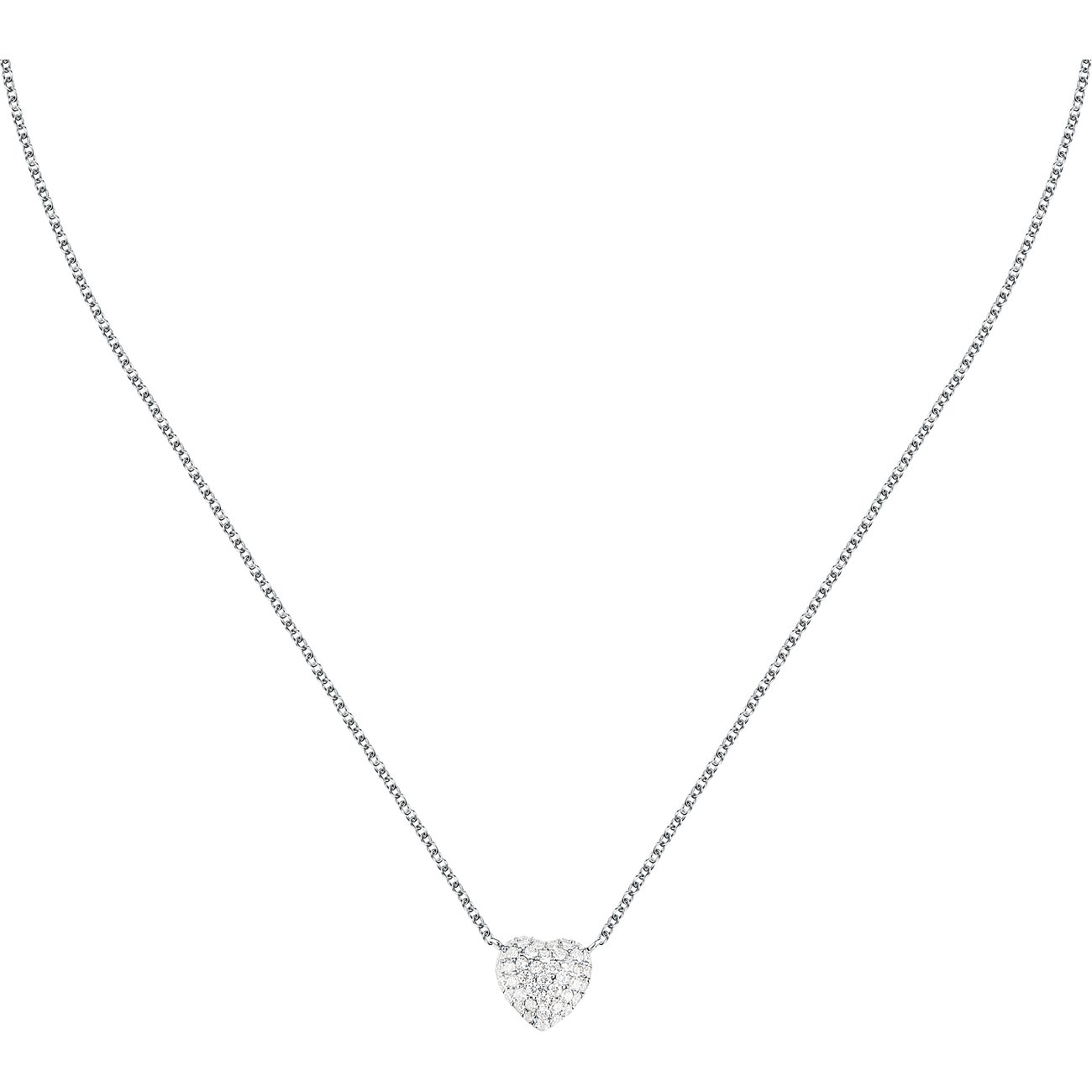 Die Morellato Halskette aus recyceltem Silber hat einen herzförmigen Anhänger, der mit funkelnden Zirkonia besetzt ist.