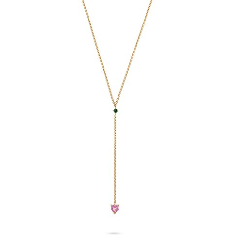 Guido Maria Kretschmer halskæde: genanvendt 925 sølv, guldfarvet, lyserød zirkonia hjertevedhæng, grøn farvesten.