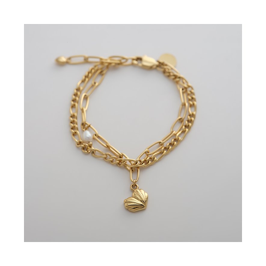 Bracciale dorato Guido Maria Kretschmer in acciaio inossidabile con perla e ciondolo a cuore.
