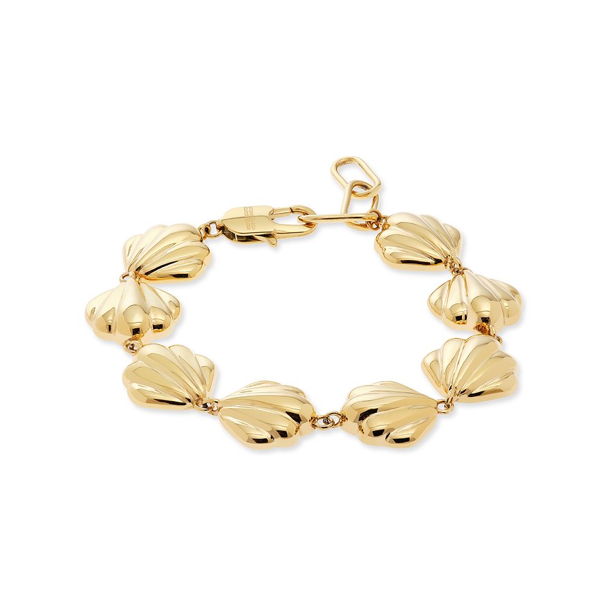 Bracelet Guido Maria Kretschmer en acier inoxydable doré avec pendentifs coquillages ondulés et fermoir mousqueton.
