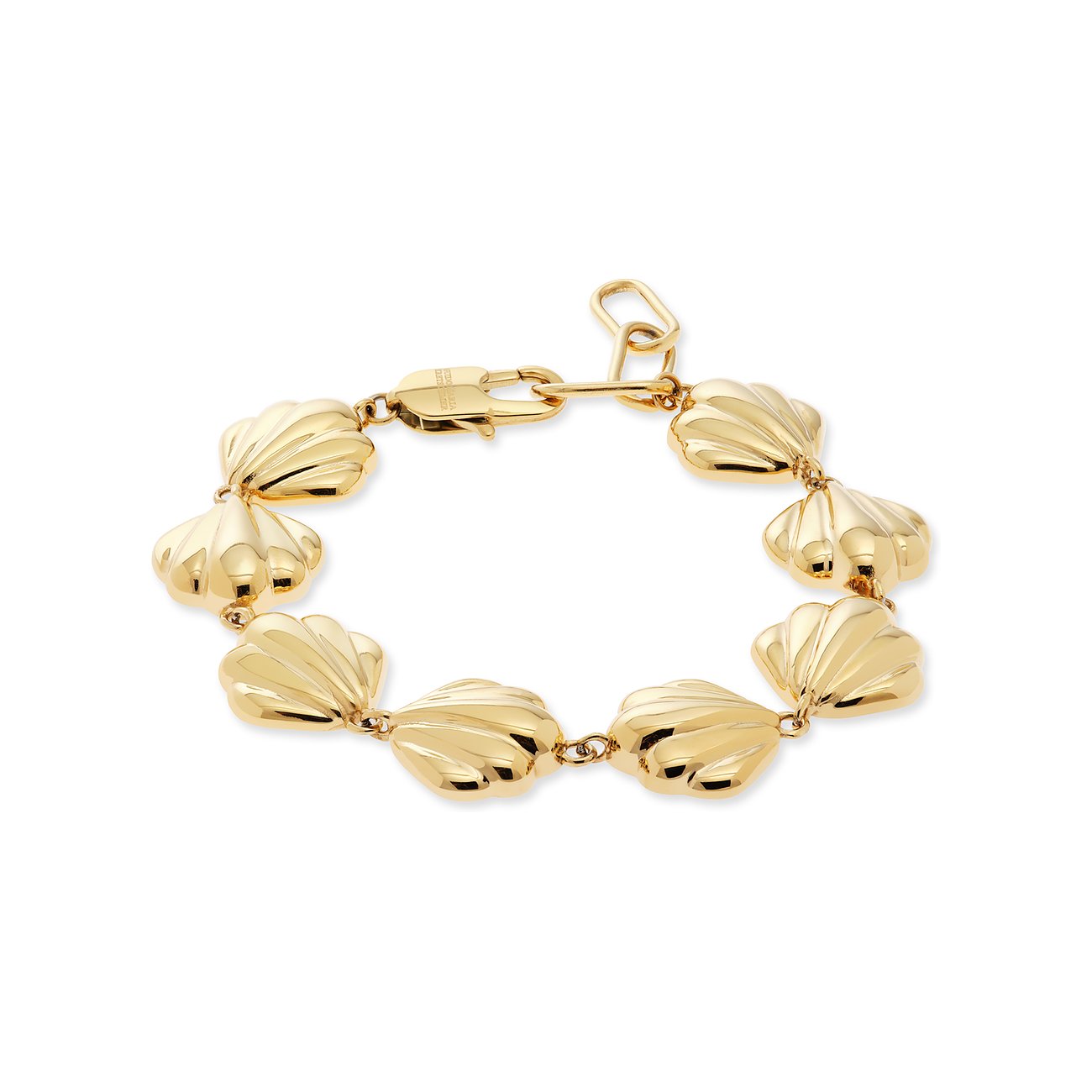 Bracelet Guido Maria Kretschmer en acier inoxydable doré avec pendentifs coquillages ondulés et fermoir mousqueton.