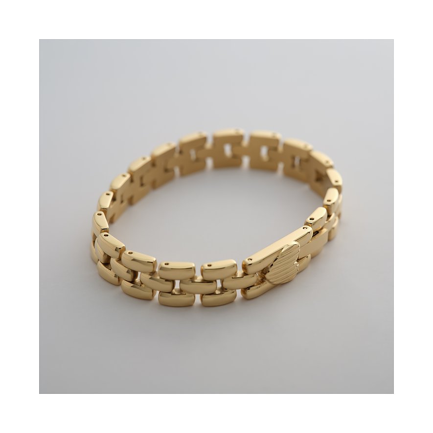 Bracciale Guido Maria Kretschmer in acciaio inossidabile color oro con dettagli strutturati sulla chiusura.