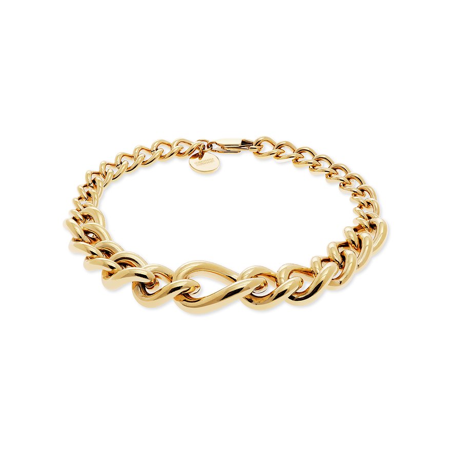 Bracciale Guido Maria Kretschmer in acciaio inox color oro con catene a maglia barbazzale e simbolo infinito.