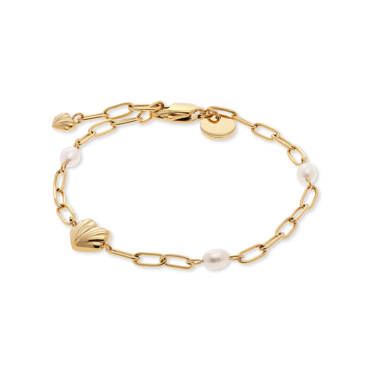 Guido Maria Kretschmer armband i förgyllt rostfritt stål med pärlor och snäckhänge.