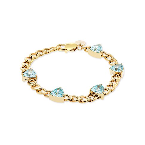 Guido Maria Kretschmer Armband aus goldfarbenem Edelstahl mit hellblauen Zirkonia Farbsteinen in Herzform