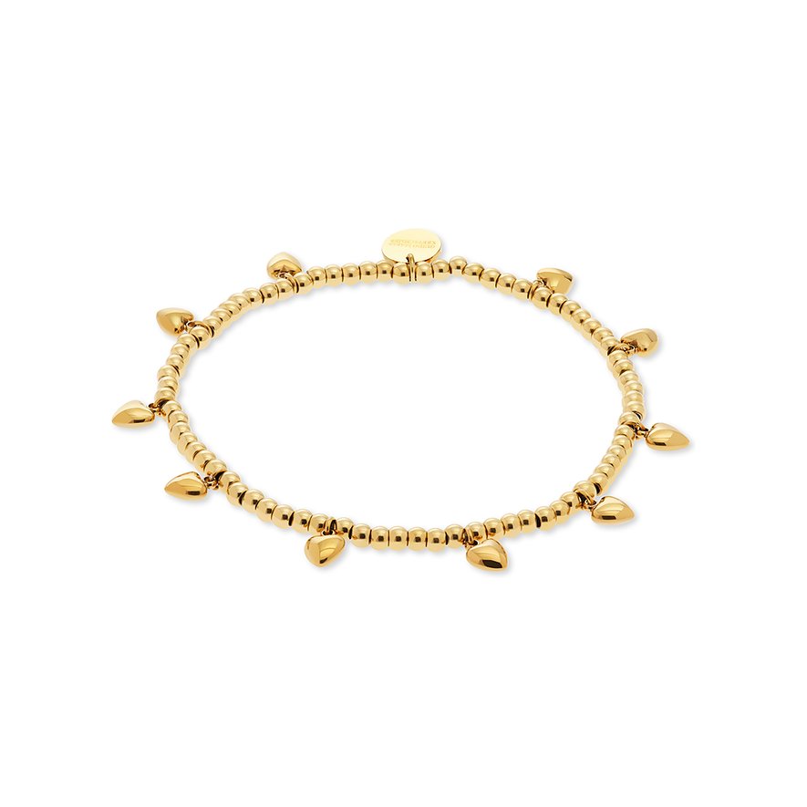 Bracciale Guido Maria Kretschmer in acciaio inossidabile color oro con ciondoli a cuore e perle rotonde.