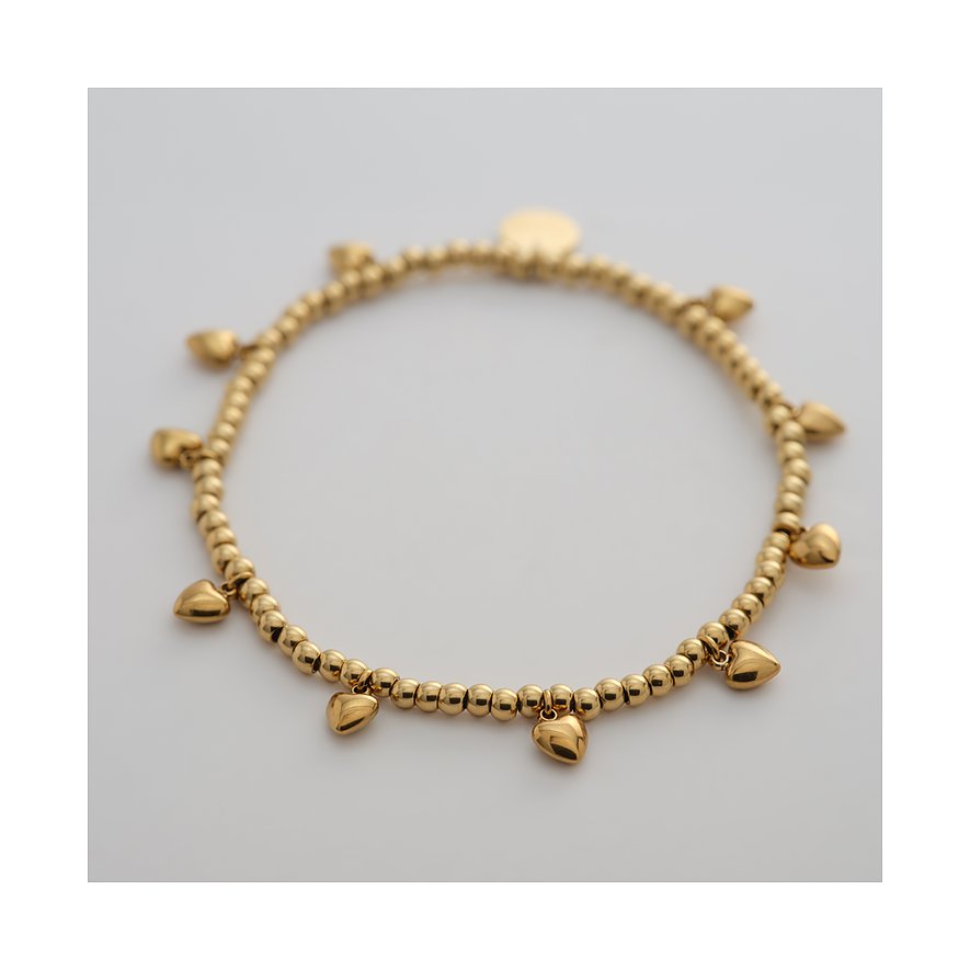 Bracciale aderente Guido Maria Kretschmer in acciaio inossidabile color oro con tanti piccoli cuori.