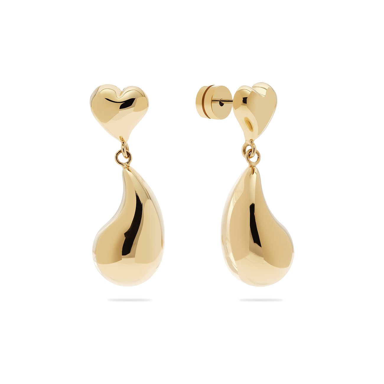 Boucles d'oreilles dorées Guido Maria Kretschmer en acier inoxydable : Puce cœur avec pendentif en forme de goutte.