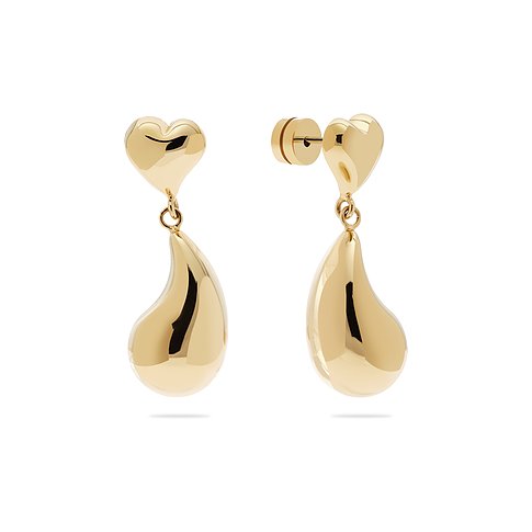 Boucles d'oreilles dorées Guido Maria Kretschmer en acier inoxydable : Puce cœur avec pendentif en forme de goutte.