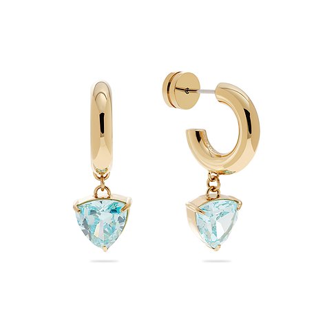 Guido Maria Kretschmer Ohrschmuck aus goldfarbenem Edelstahl mit hellblauen Zirkonia Farbedelsteinen.