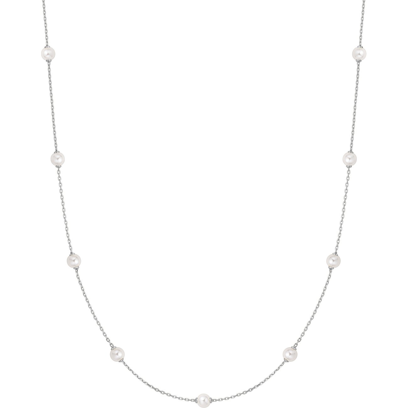 Ania Haie parelketting van 925 zilver, met witte parels in U-vormige lay-out, vrijstaand op witte achtergrond.