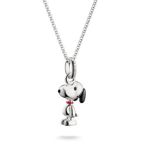 Thomas Sabo Silverkedja: Snoopy-hänge i silver och svart emalj med rött halsband.