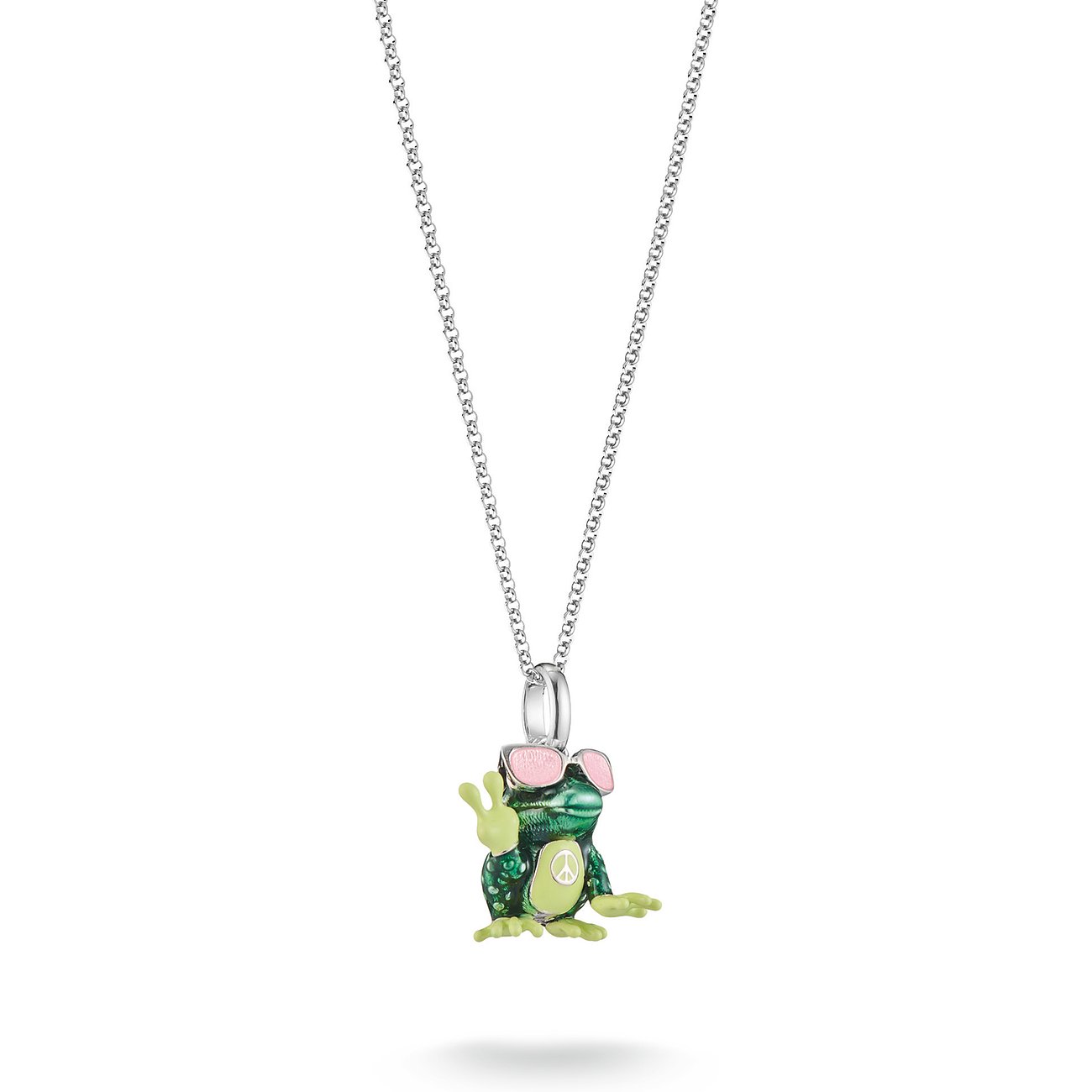 Thomas Sabo zilveren halsketting met kikkerafhanger, roze zonnebril en zirkonia als kleursteen.