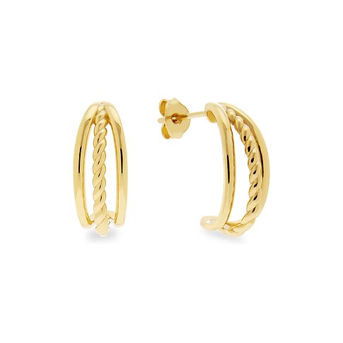 CHRIST øreringe af genanvendt, guldfarvet 925-sølv: to parallelle halvcirkler, den ene drejet.