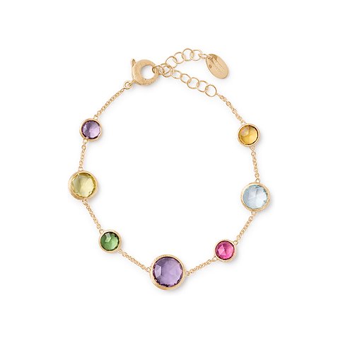 Marco Bicego Armband aus 750 Gelbgold mit mehreren runden Farbedelsteinen in Lila, Gelb, Grün, Rosé und Hellblau.