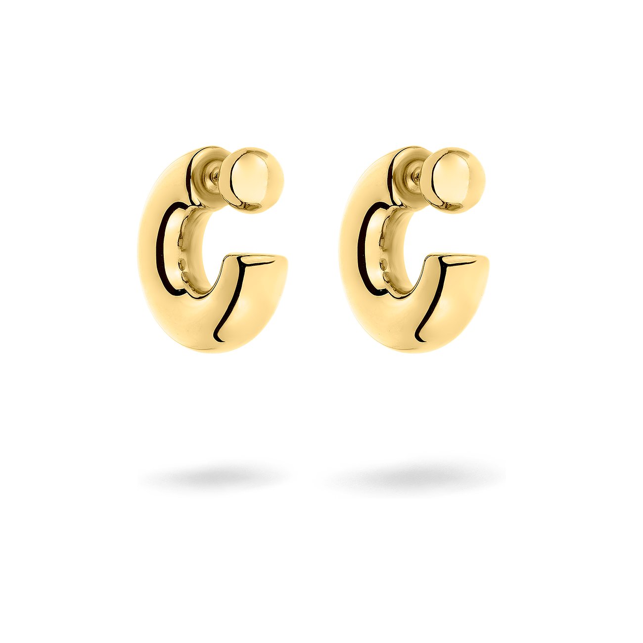 Liebeskind oorbellen van geelgoudkleurig roestvrij staal, gevormd als licht gebogen, ronde creolen.