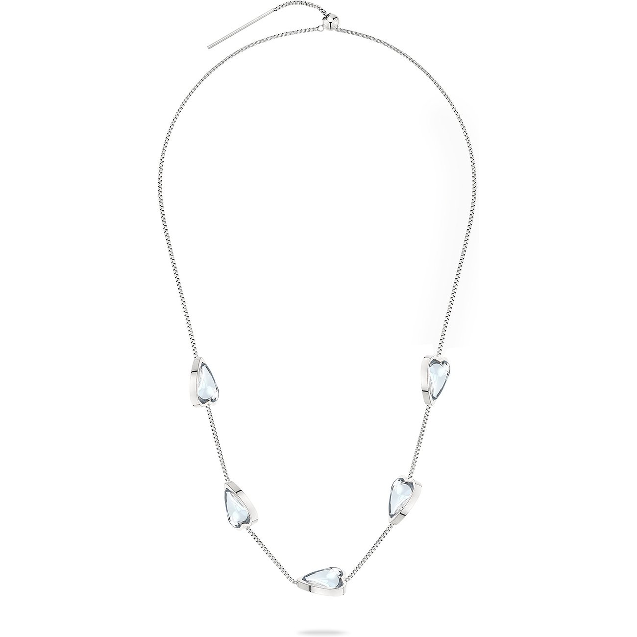 Collana Liebeskind in acciaio inossidabile con pietre azzurre a forma di cuore su una catena delicata.