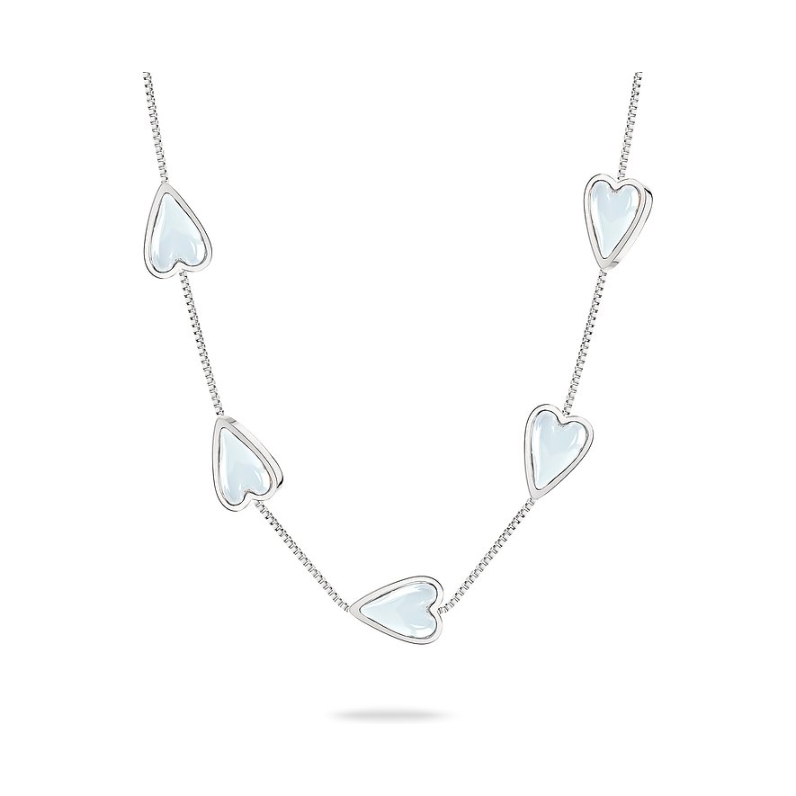 Collana Liebeskind in acciaio inox con cinque pietre azzurre a forma di cuore su catena.