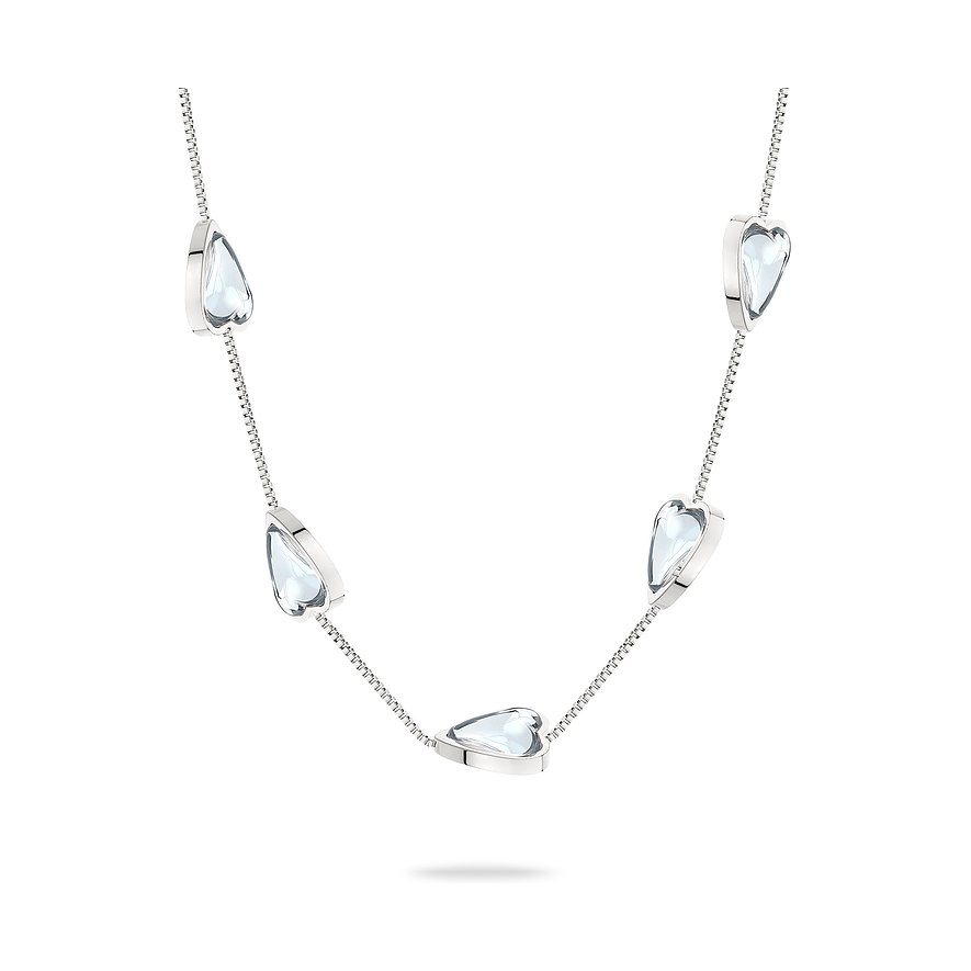 Collana Liebeskind in acciaio inossidabile con gemme a cuore azzurro su una catena delicata.