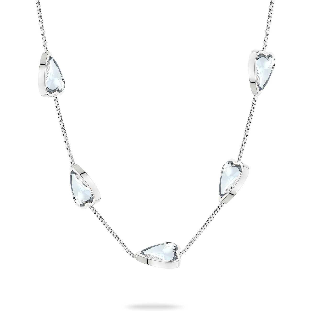 Collana Liebeskind in acciaio inossidabile con gemme a cuore azzurro su una catena delicata.