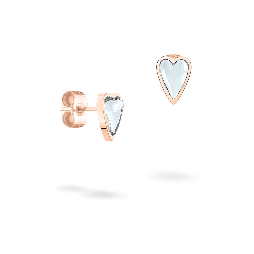 Liebeskind Ohrschmuck aus rosévergoldetem Edelstahl mit herzförmigem, klarem Schmuckstein