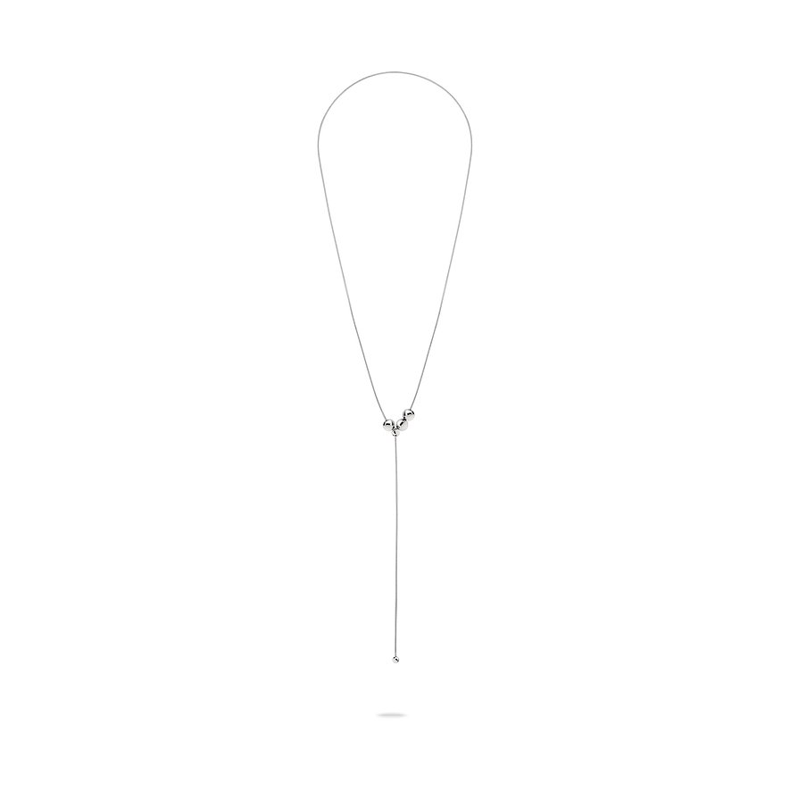 Collier Liebeskind en acier inoxydable brillant, en forme de Y avec trois perles au cou et une perle au bout.